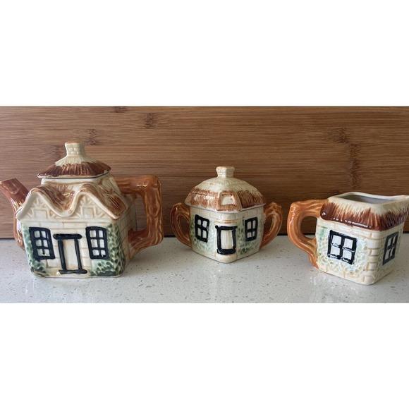 Teapot Creamer Sugar Set Cottage Ware Kensington England Original 1960's‎ - Picture 1 of 13